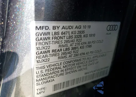 2020 Audi Q8 Prestige S-Line из США, поврежденный, VIN WA1FVAF12LD010053